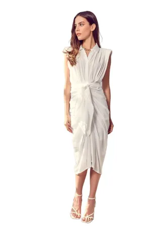 Sleeveless Button Front Tie Dress