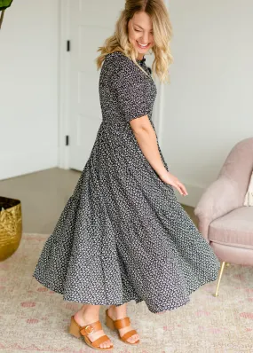 Smocked Tiny Floral Midi Dress