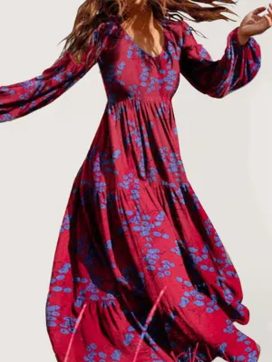 Soho Bliss: Crinkled Oversized Cotton-Print Maxi Dress