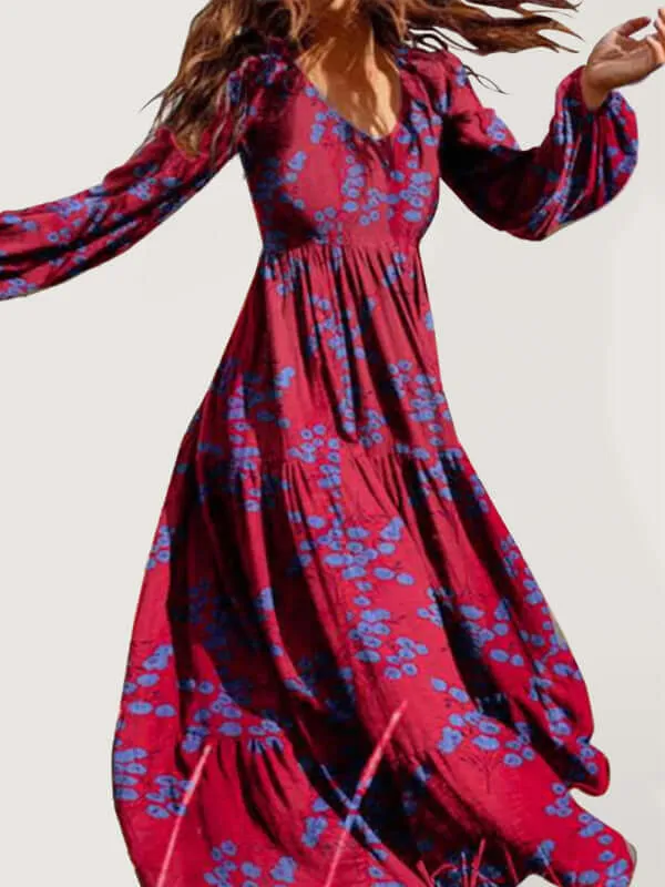 Soho Bliss: Crinkled Oversized Cotton-Print Maxi Dress