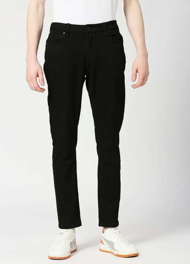 Solid Black Arnold Comfort Slim Fit Basic Jeans