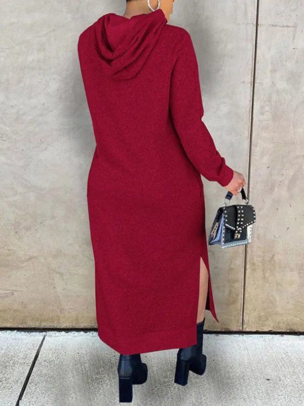 Solid Slit Hoodie Dress