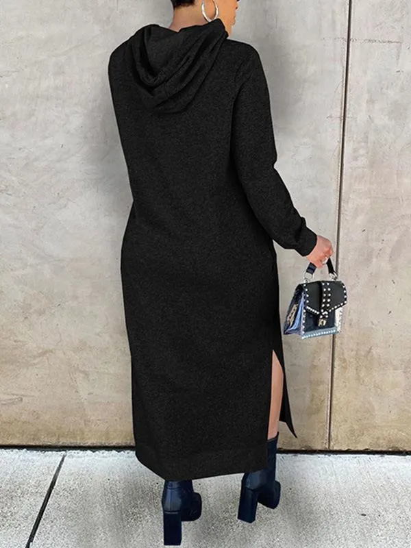 Solid Slit Hoodie Dress