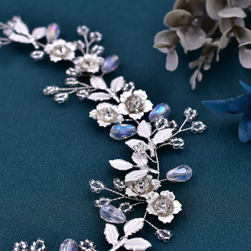 Sparkly Flower Trim Crystal Rhinestone Embellished Headband - Silver