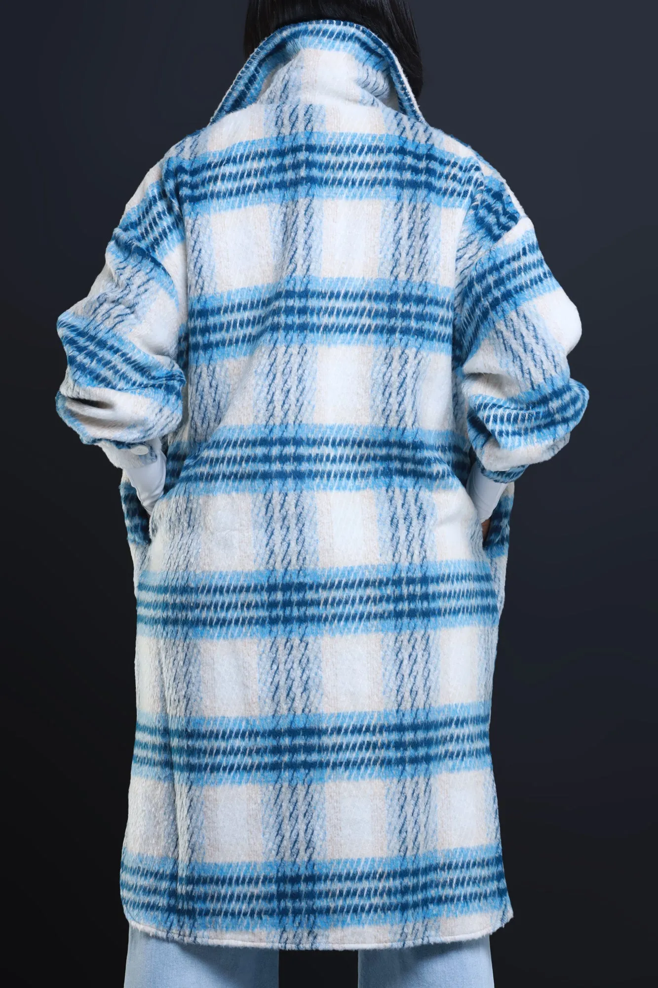 Stick With Me Oversized Flannel Coat - Blue