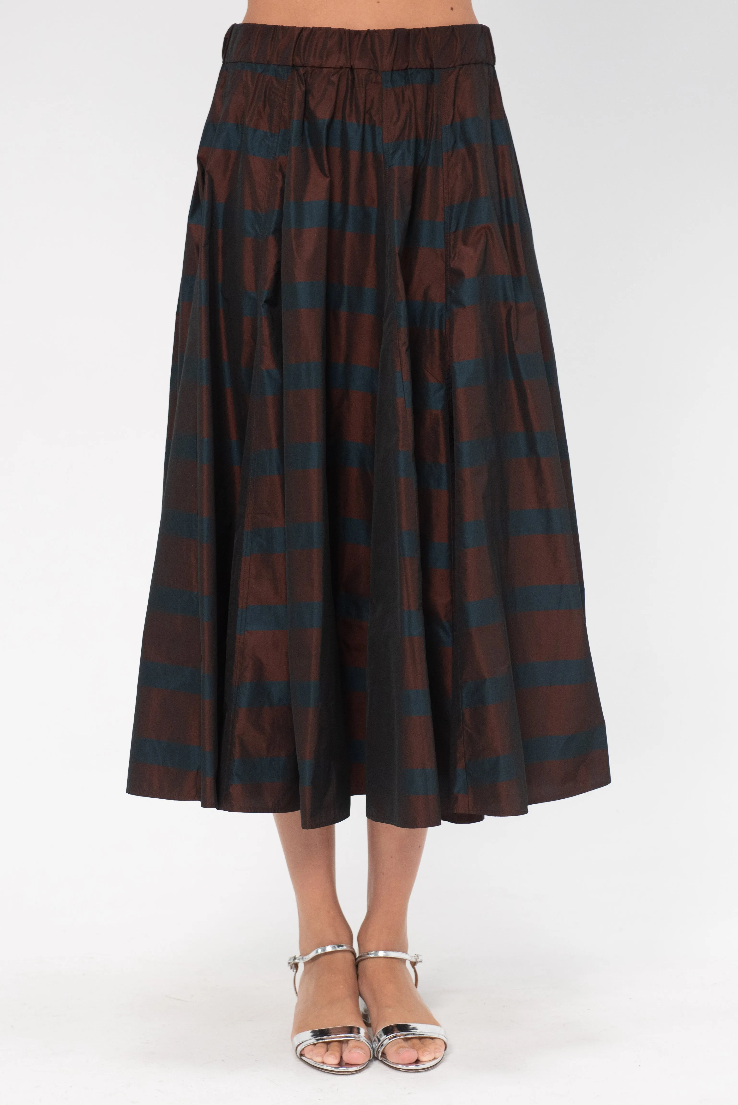 Striped Taffeta Skirt, Burgundy