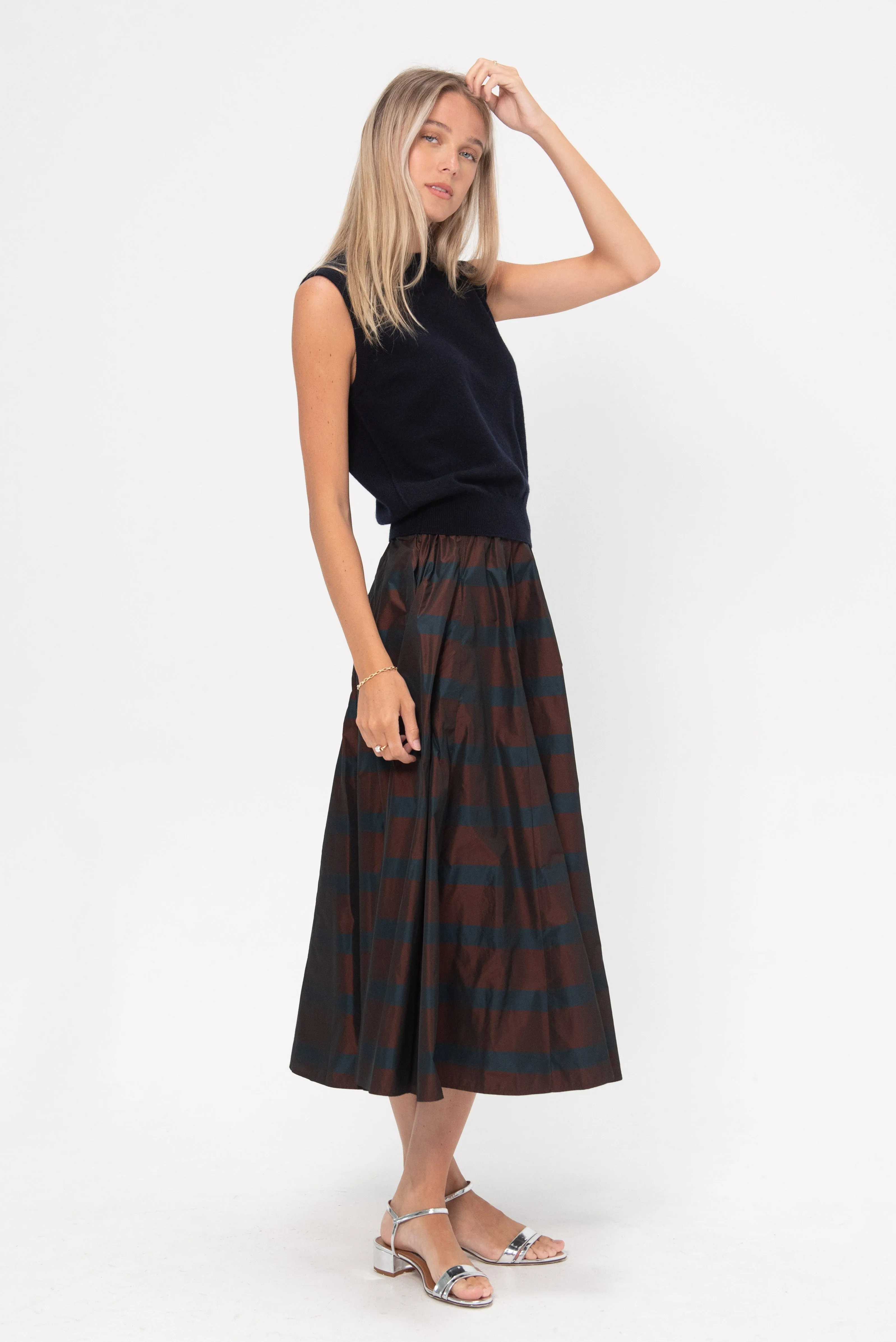 Striped Taffeta Skirt, Burgundy