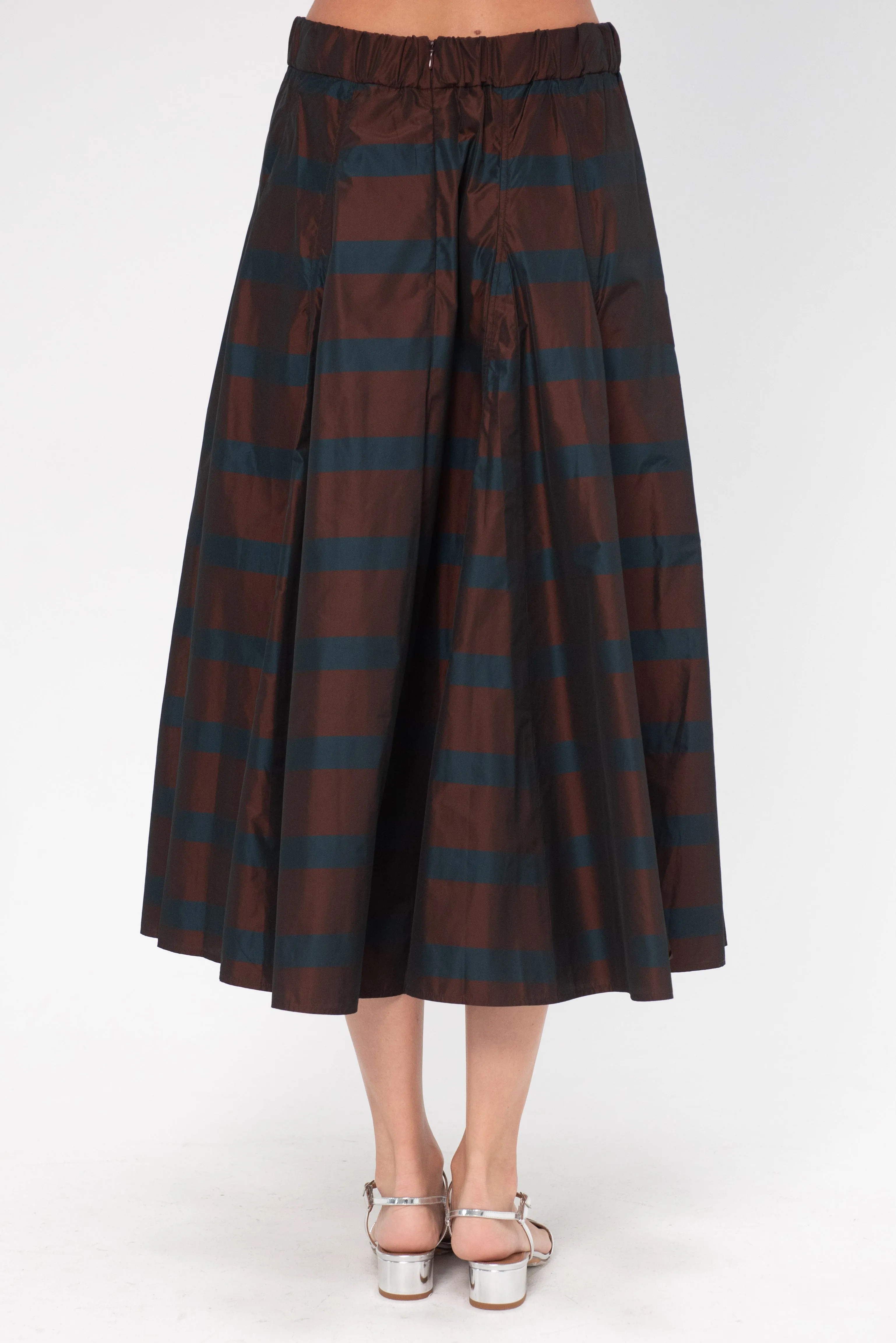 Striped Taffeta Skirt, Burgundy