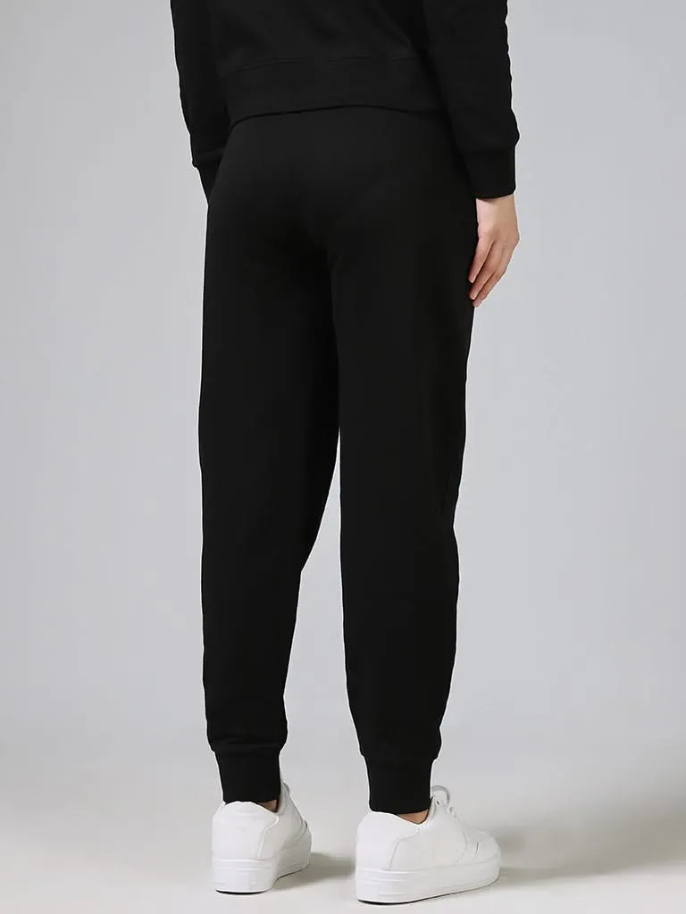 Studiofit Solid Black Cotton Ankle-Length Joggers