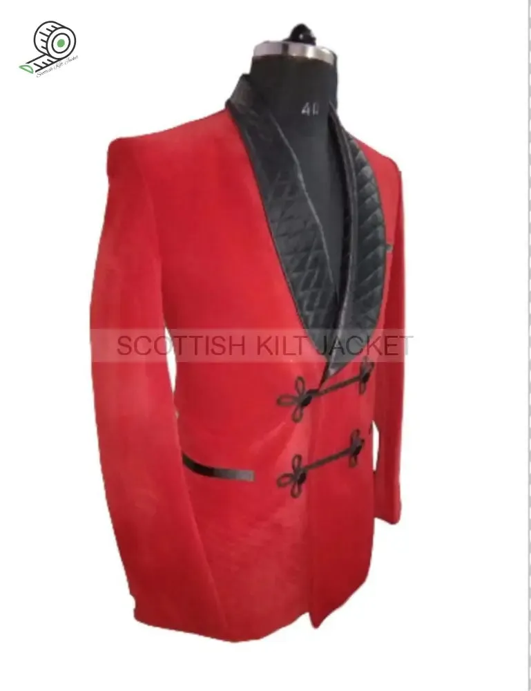 Stylish Red Velvet Quilted Evening Jacket