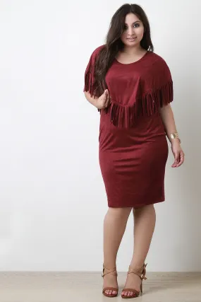 Suede Fringe Cape Dress