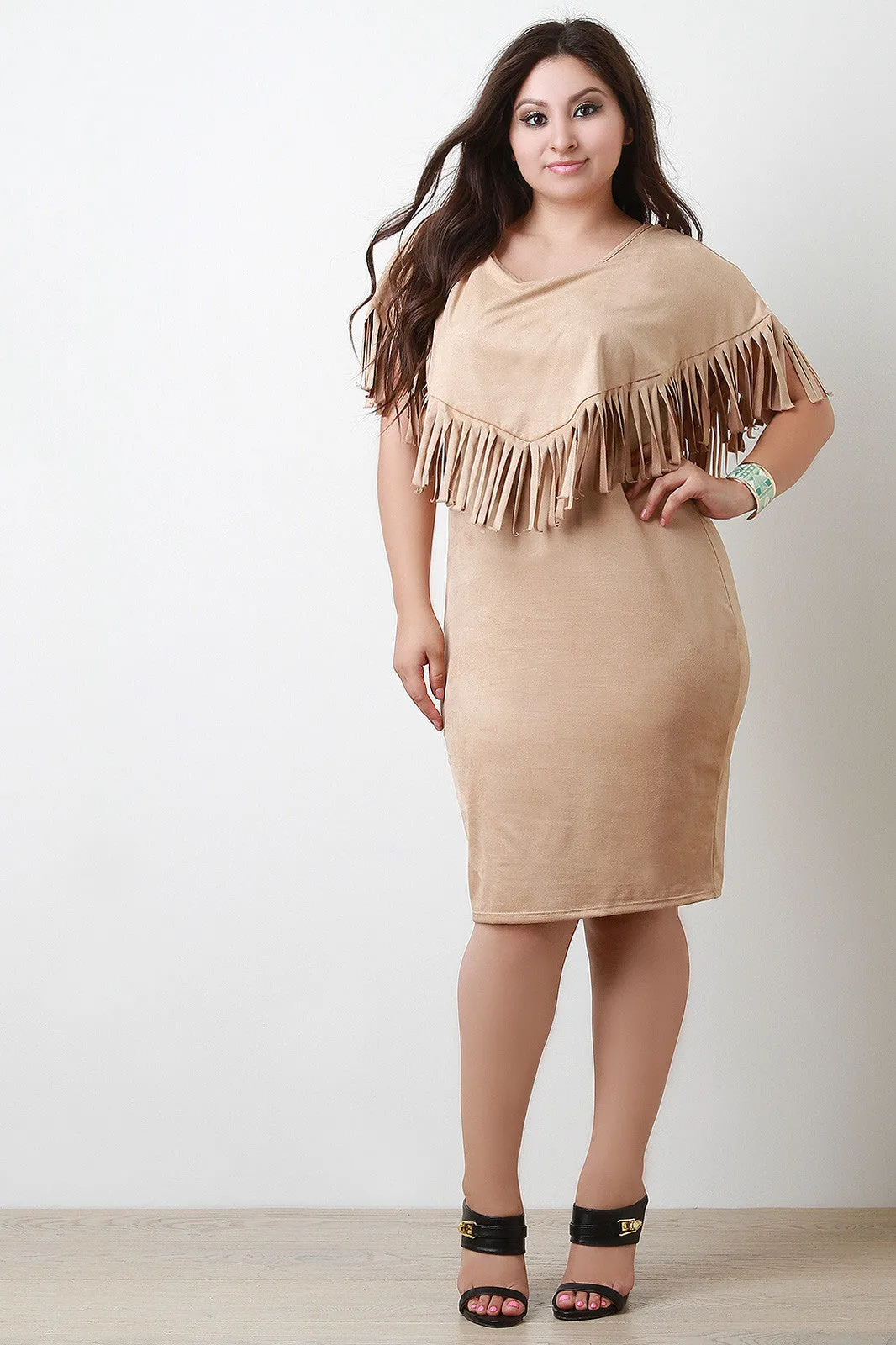 Suede Fringe Cape Dress