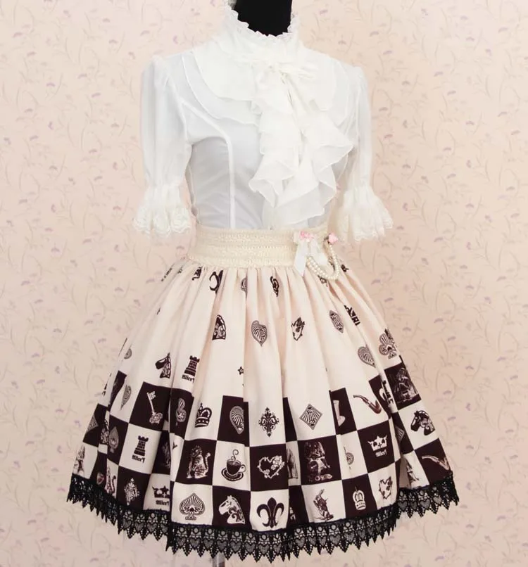 Sweet Lolita Noble Alice Chess Checkered Lady's Pleated Skirt