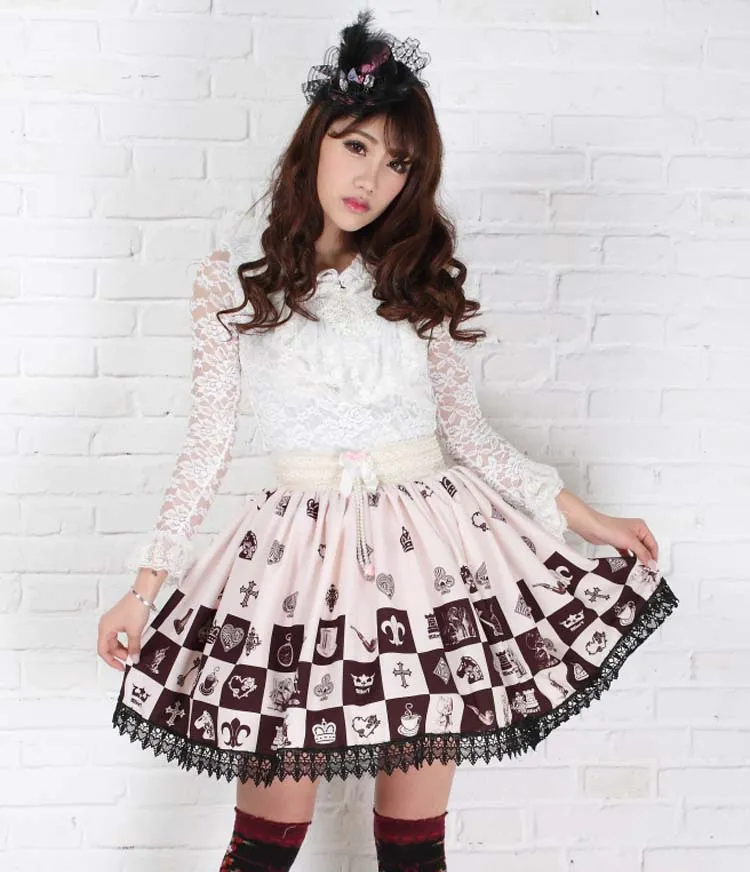 Sweet Lolita Noble Alice Chess Checkered Lady's Pleated Skirt