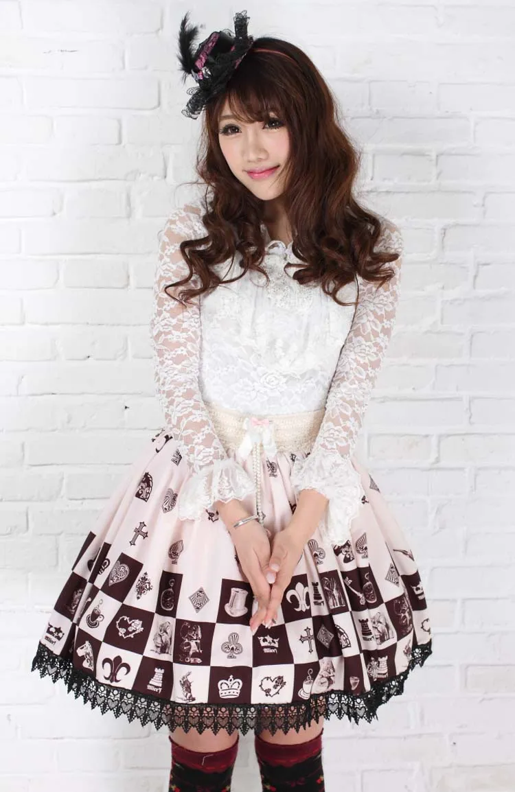 Sweet Lolita Noble Alice Chess Checkered Lady's Pleated Skirt