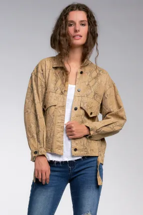 Tan Snake Print Oversized Jacket