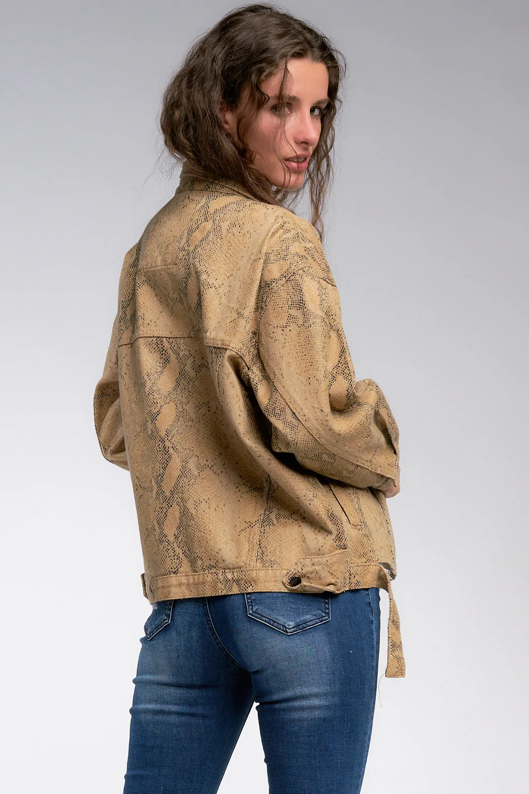 Tan Snake Print Oversized Jacket