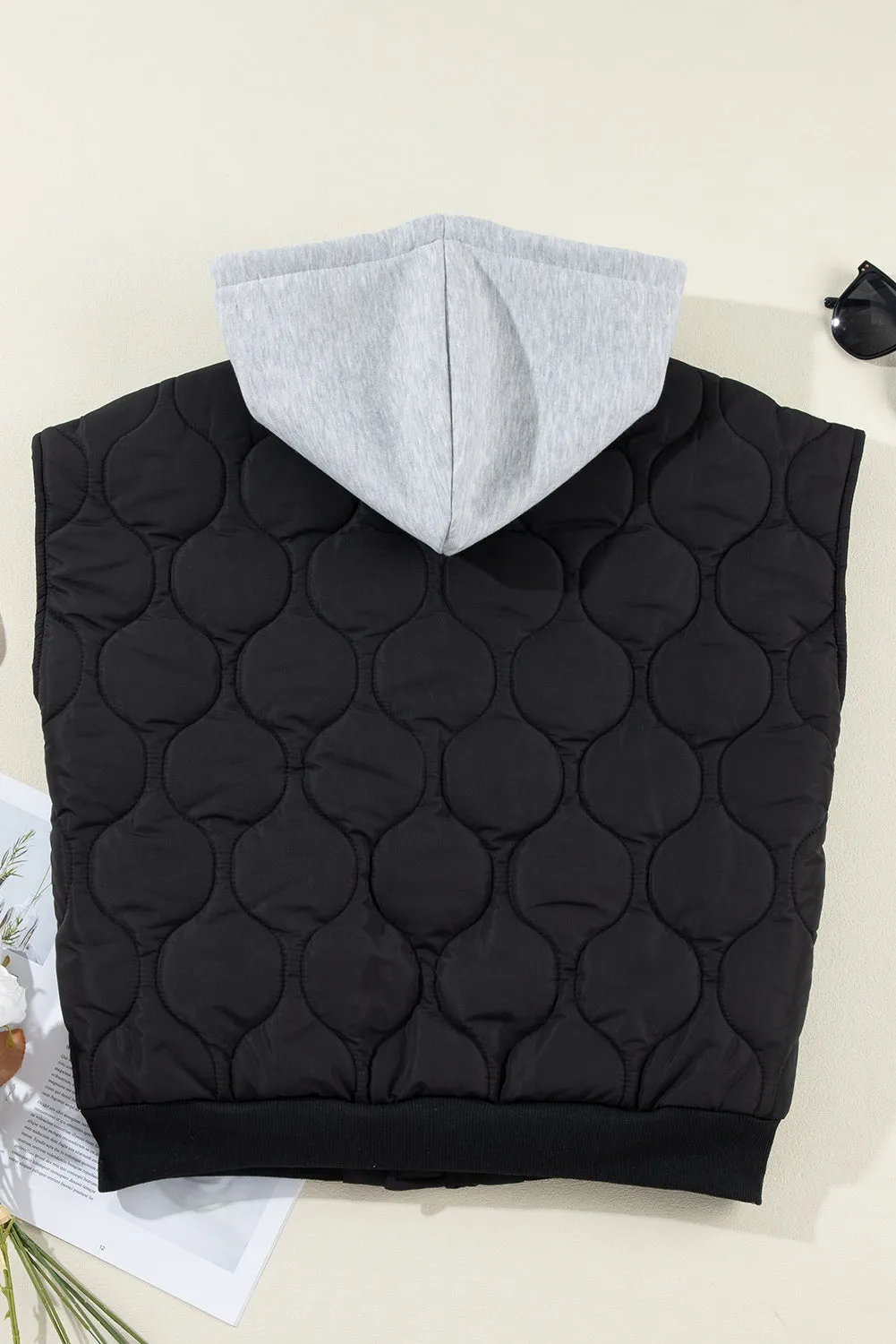 TEEK - Drawstring Zip Up Hooded Vest Coat