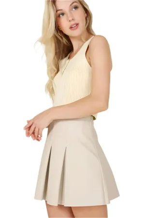 TEEK - Ivory Vegan Leather Pleated Mini Skirt