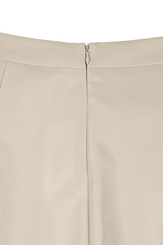 TEEK - Ivory Vegan Leather Pleated Mini Skirt