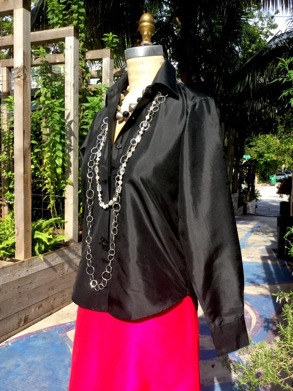 Thai Silk Button Down Shirt Black