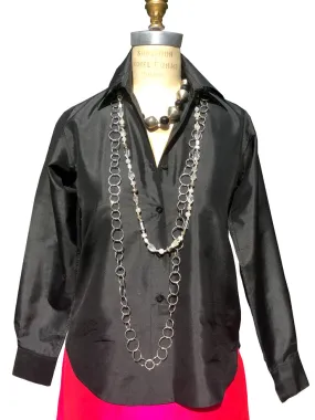 Thai Silk Button Down Shirt Black