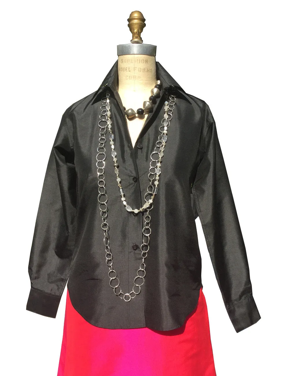 Thai Silk Button Down Shirt Black