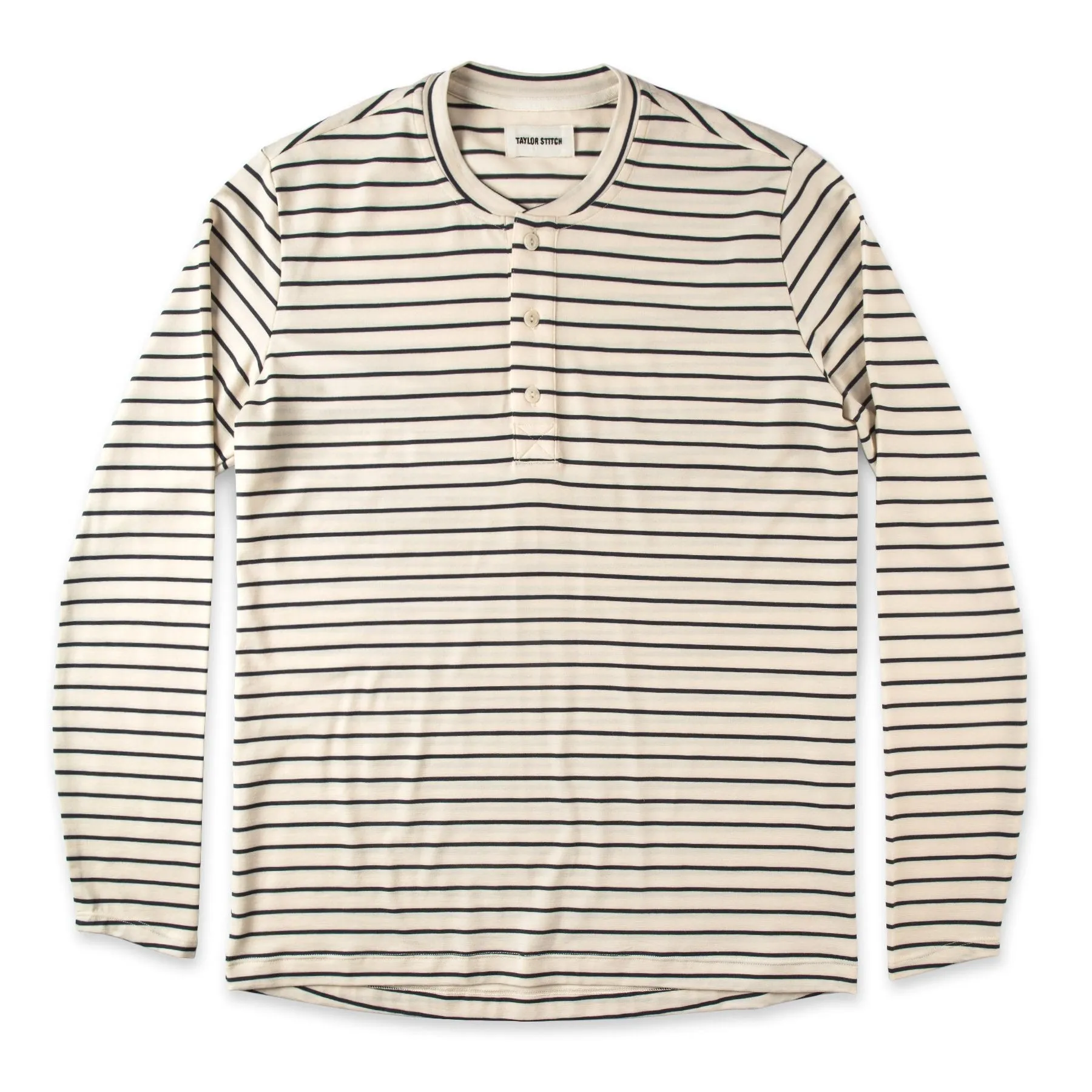 The Mercerized Merino Henley in Navy Stripe