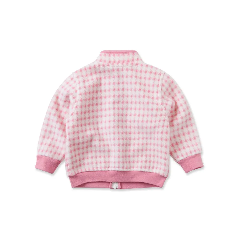 Toddler Girl's Houndstooth Pink Fleece Zip-Up Jacket