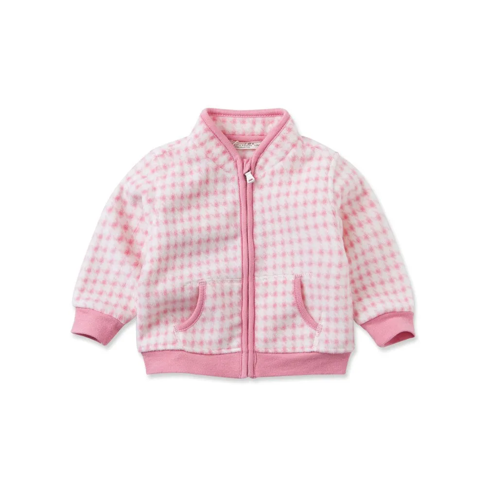 Toddler Girl's Houndstooth Pink Fleece Zip-Up Jacket