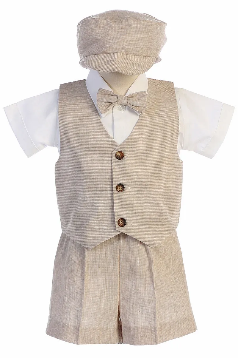 Toddler Khaki Cotton Linen Vest Shorts Suit 834