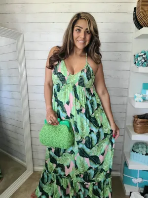 Tropical Cross Back Maxi Dress