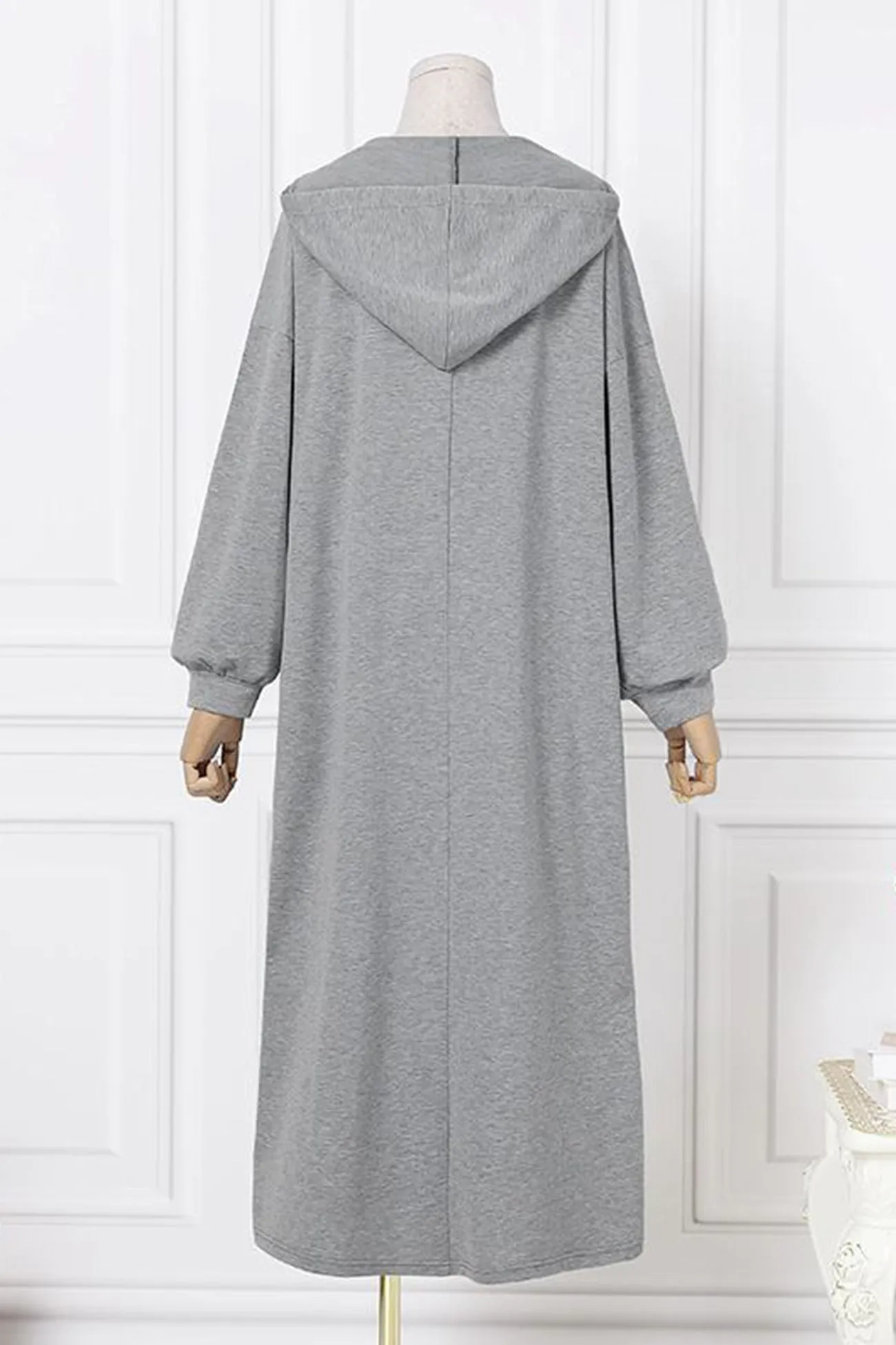 V Neck Drawstring Hooded Dress