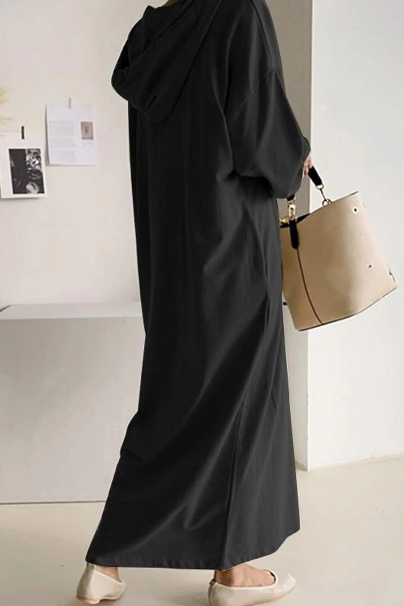 V Neck Drawstring Hooded Dress