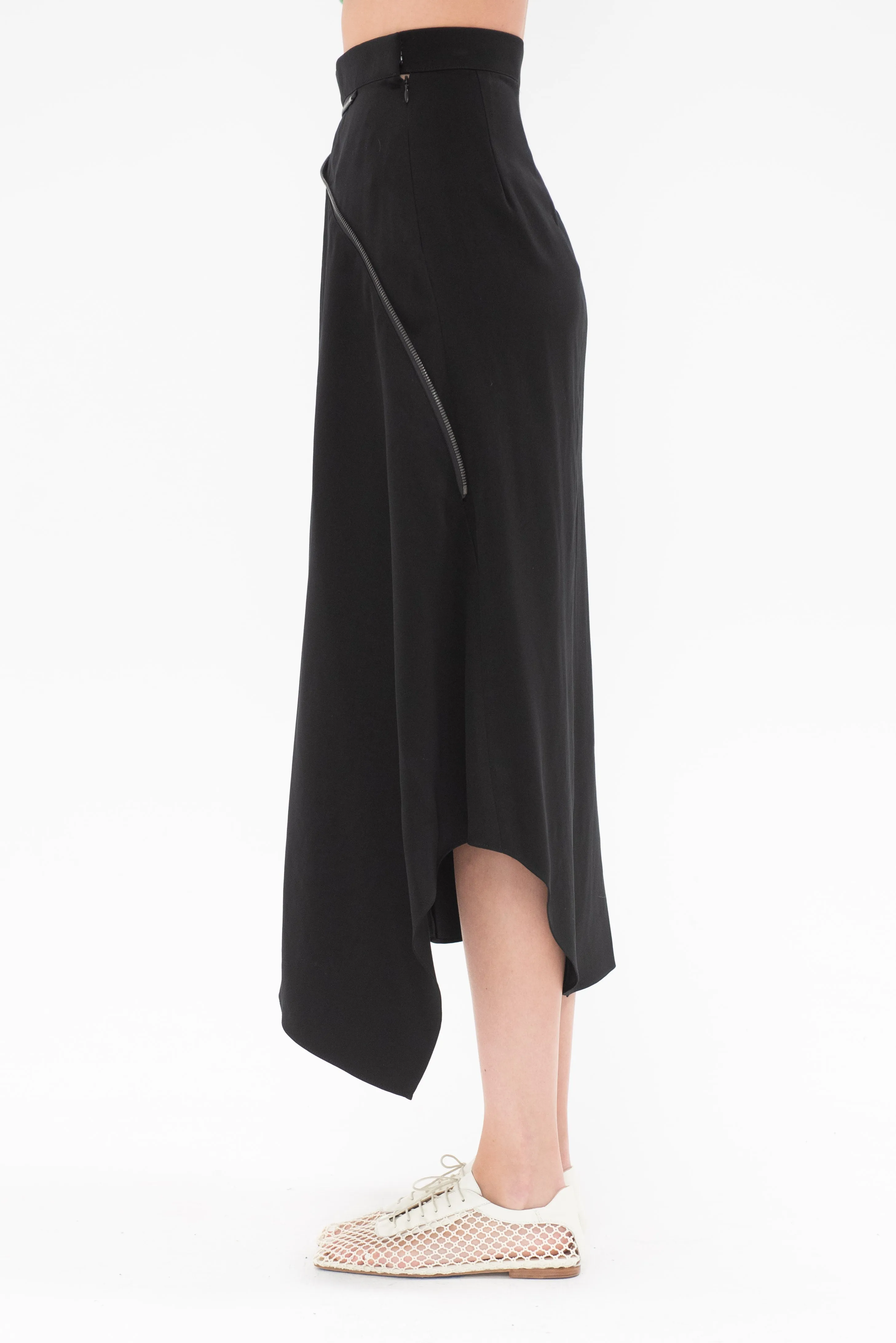 Valma Asymmetry Zip Skirt, Black