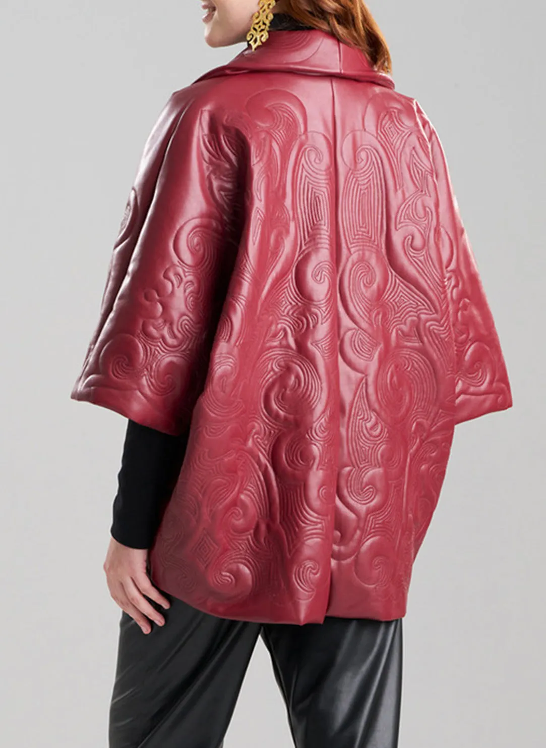 Vegan Luxe Lambskin Brick Padded Shawl Collar Jacket