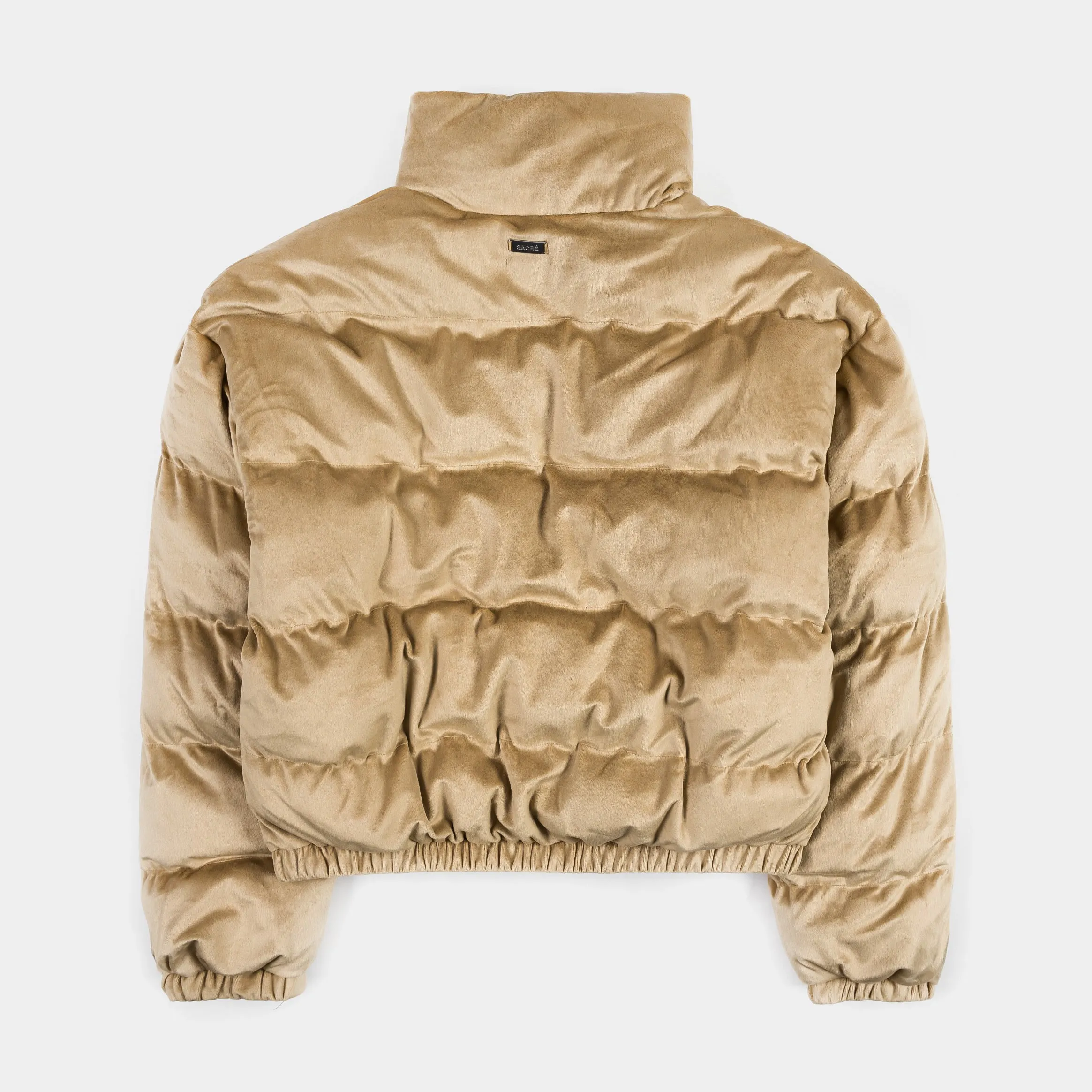 Velour Puffer Womens Jacket (Khaki)