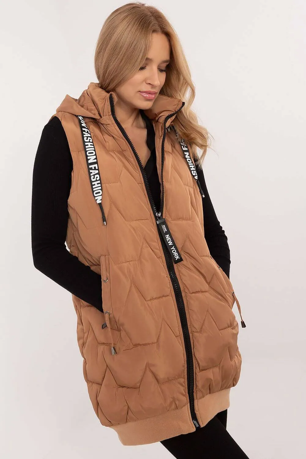 Versatile Warmth: Quilted Knee-Length Vest with Detachable Hood