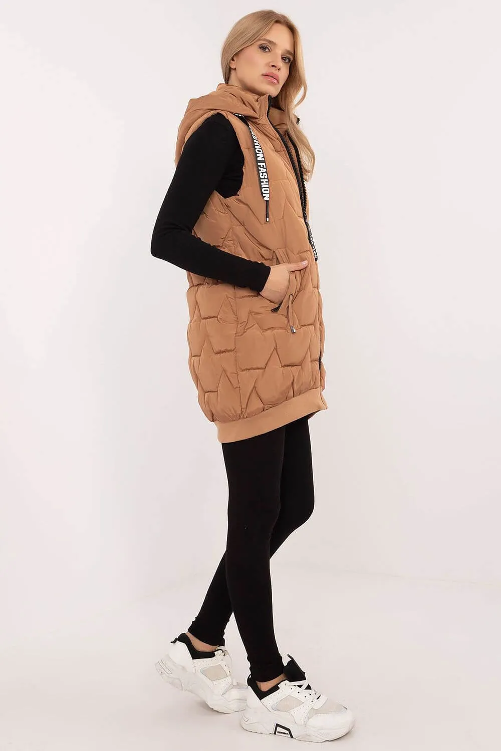 Versatile Warmth: Quilted Knee-Length Vest with Detachable Hood