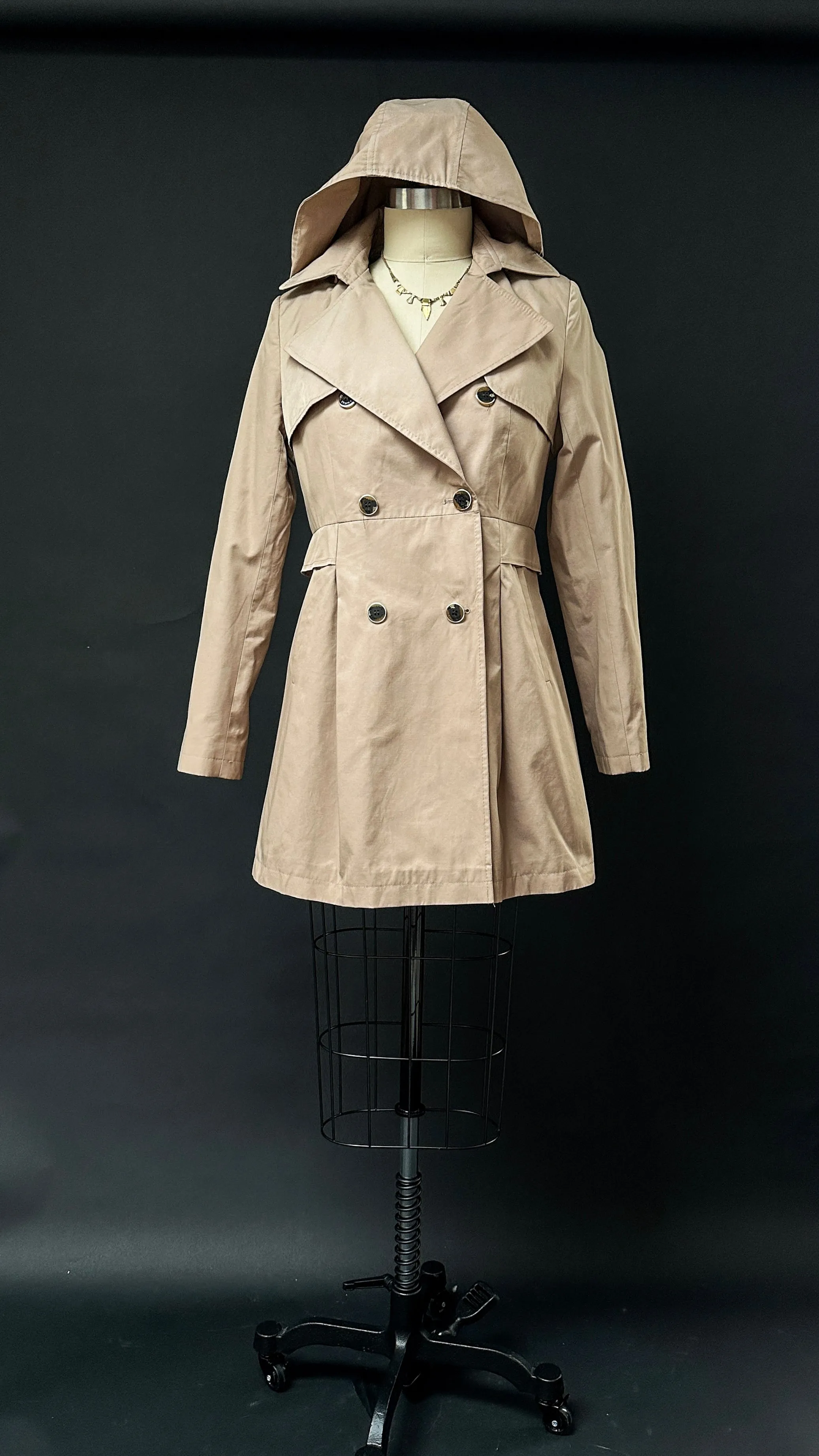 Via Spiga Khaki Brown Hooded Skirted Water Resistant Trench Coat (S)