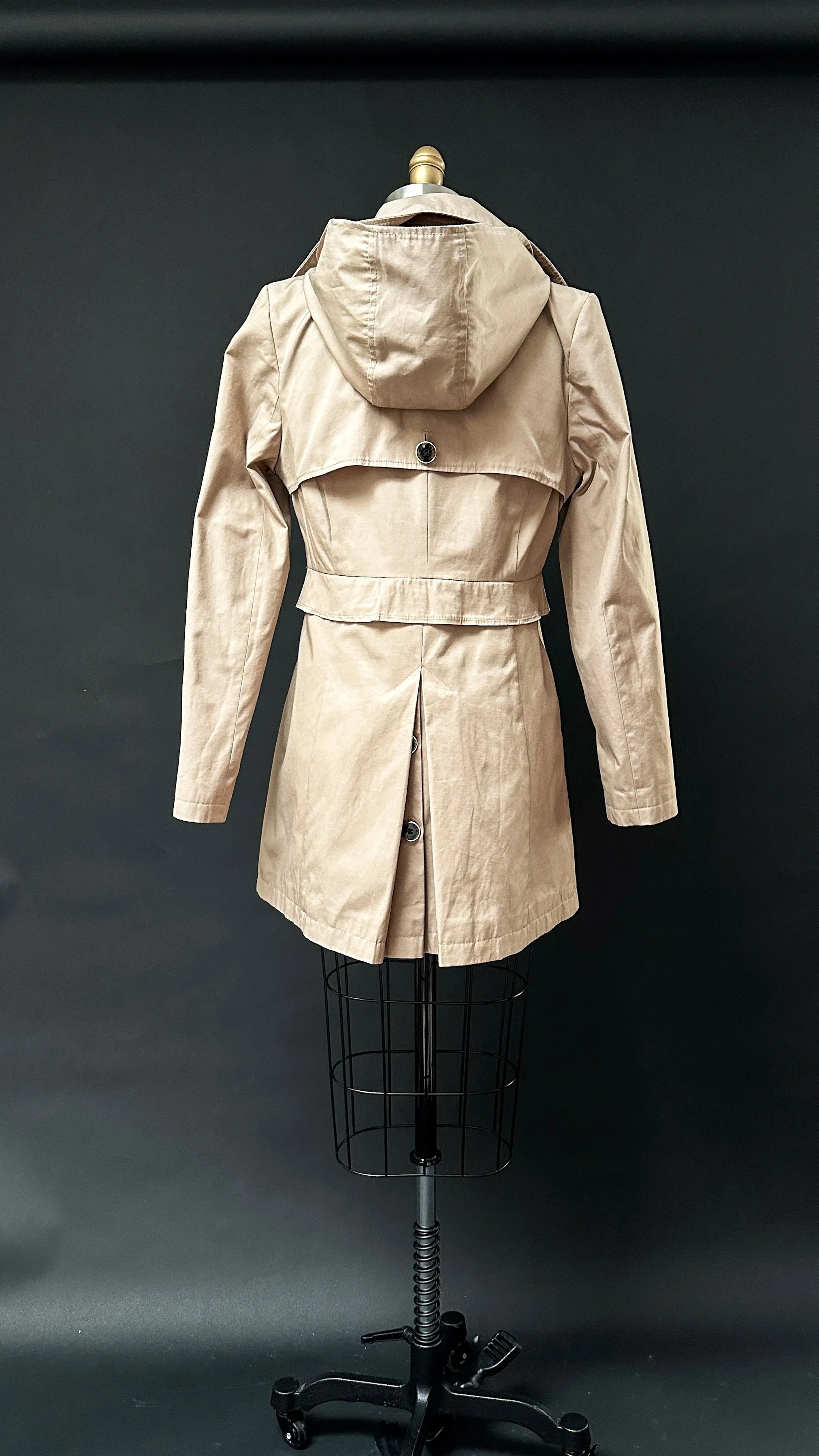 Via Spiga Khaki Brown Hooded Skirted Water Resistant Trench Coat (S)