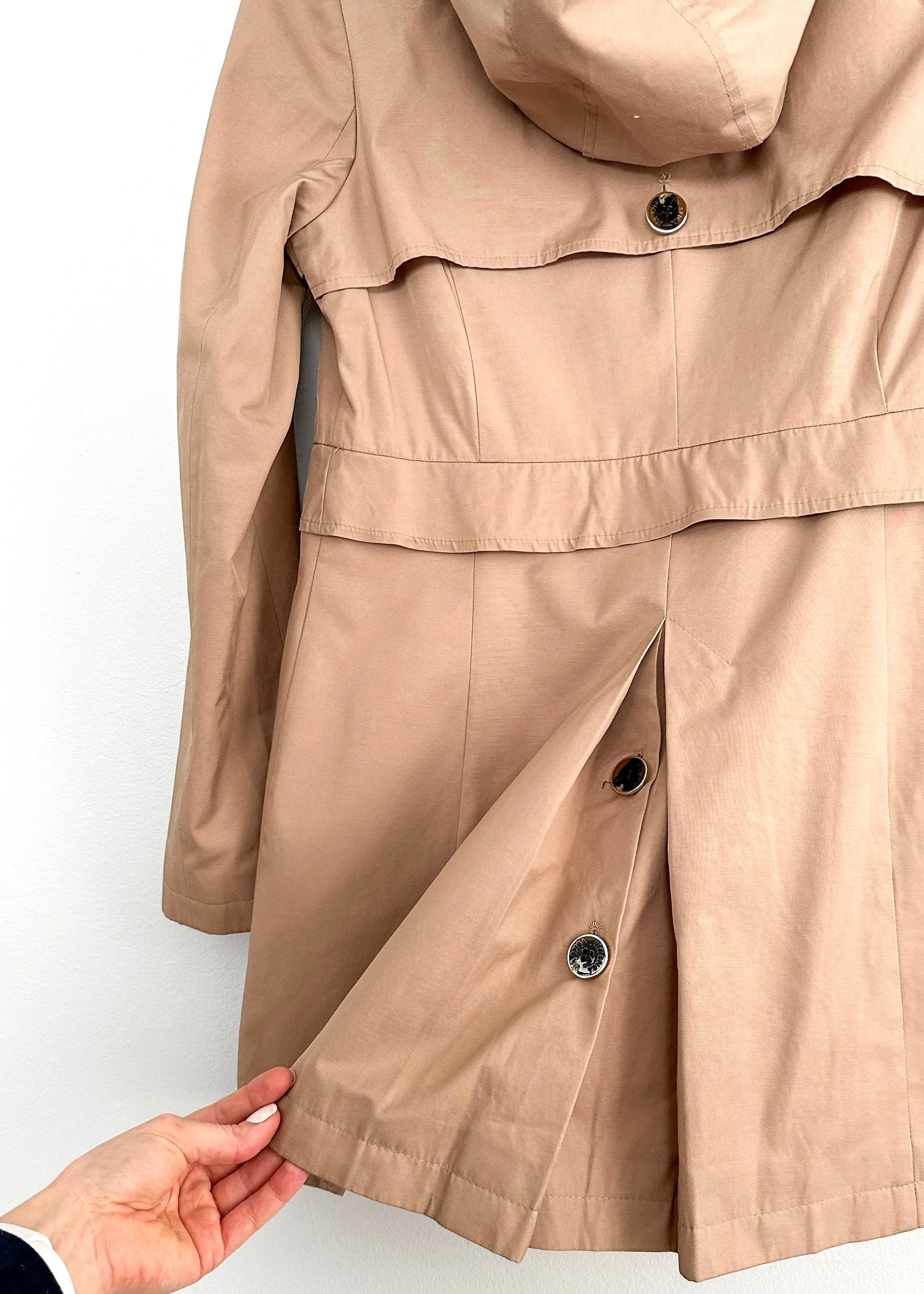 Via Spiga Khaki Brown Hooded Skirted Water Resistant Trench Coat (S)