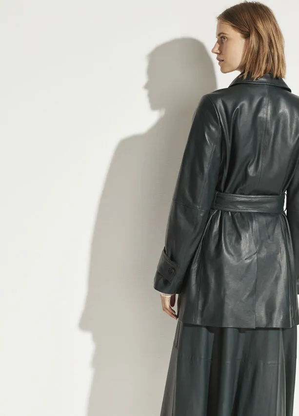 Vince - Leather Trench Coat in Dark Watercress