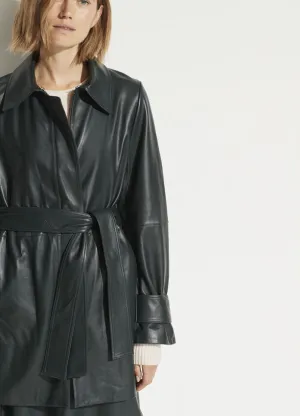 Vince - Leather Trench Coat in Dark Watercress