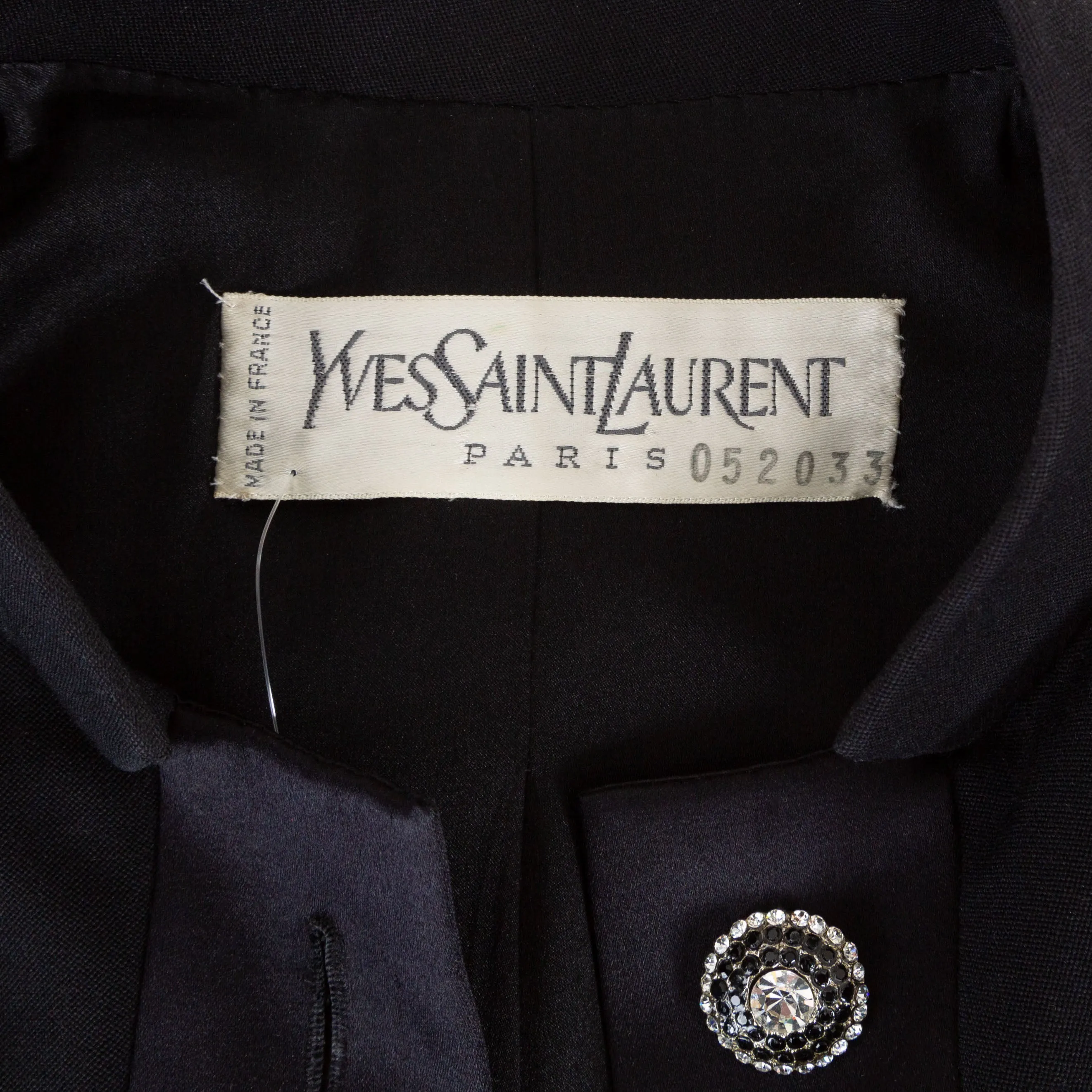 Vintage Black Wool-Blend Crystal Button Jacket