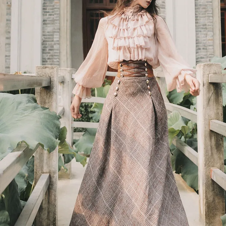 Vintage Ruffled Shirt Skirt Set