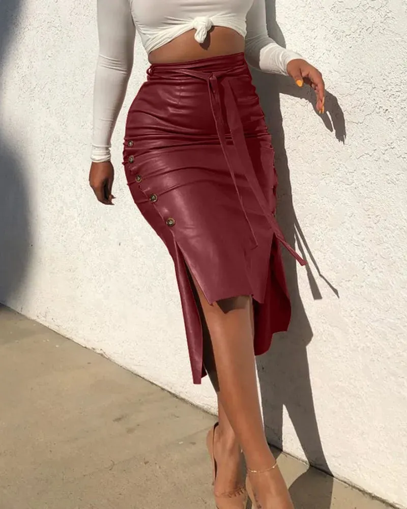 Vintage Split Buckle High Waist Sexy Skirt