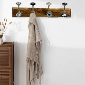 Wall Mounted Coat Hooks,Wood & Ceramic Hooks,Blue and Green (HH5634-1)