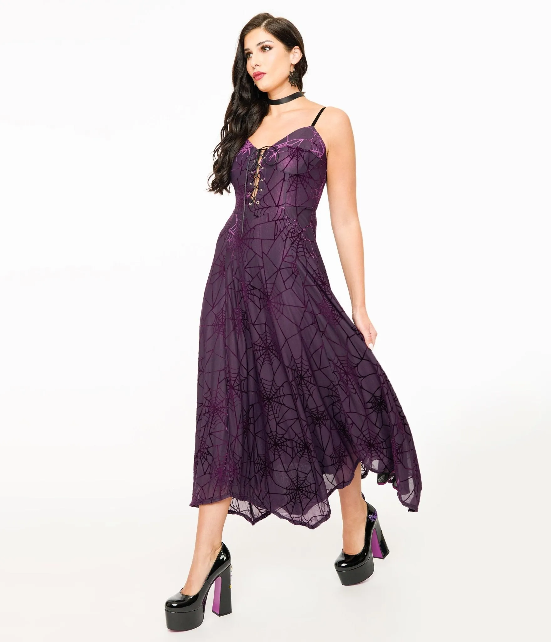 Wax Poetic Purple & Black Spiderweb Willow Maxi Dress & Bolero Set