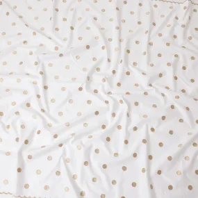 White blended linen fabric with light gold and gold embroidery in dot design-D6176